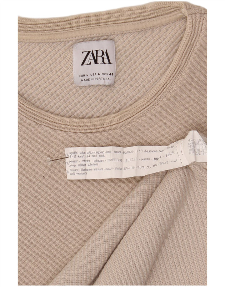 Zara Herren-Oberteil, langärmelig, groß, Beige, Baumwolle
