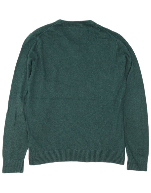 Tommy Hilfiger Herren-Pullover mit V-Ausschnitt aus mittelgrüner Baumwolle
