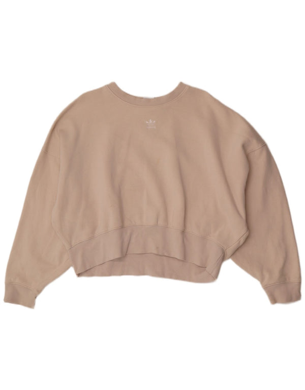 Adidas Damen Crop Oversized Sweatshirt Pullover UK 10 Small Off White Baumwolle