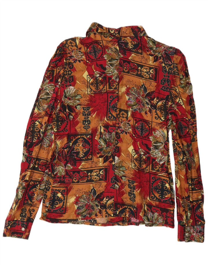Vintage Damen Hemdbluse UK 14 Medium Mehrfarbig Blumen Viskose