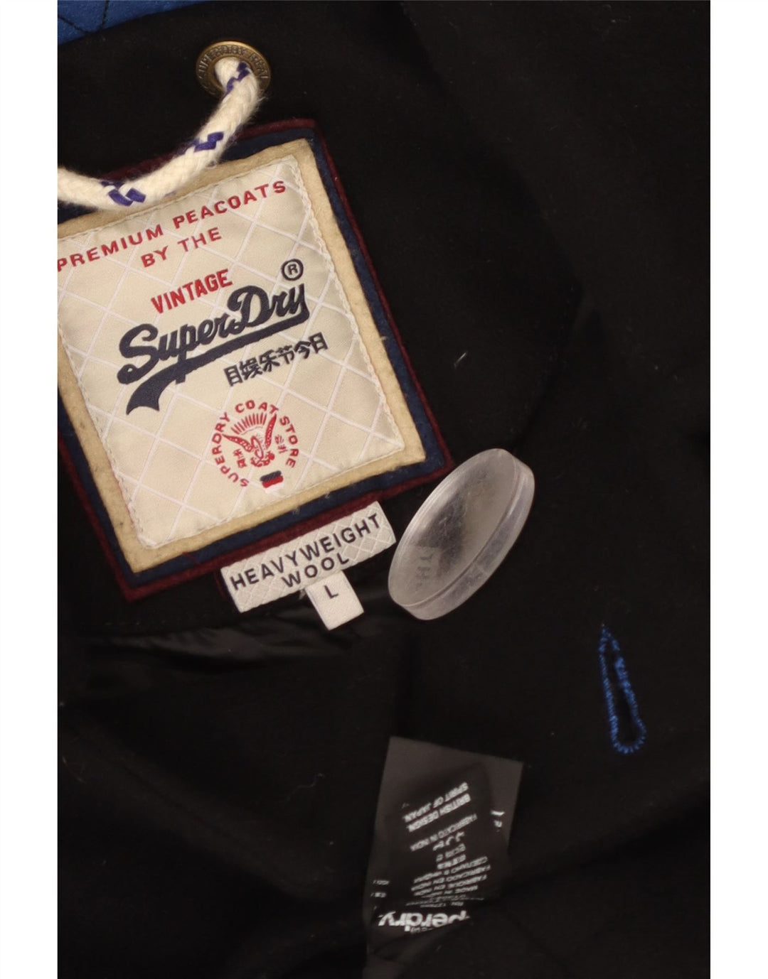 Superdry Herren Pea Coat UK 40 Große schwarze Wolle