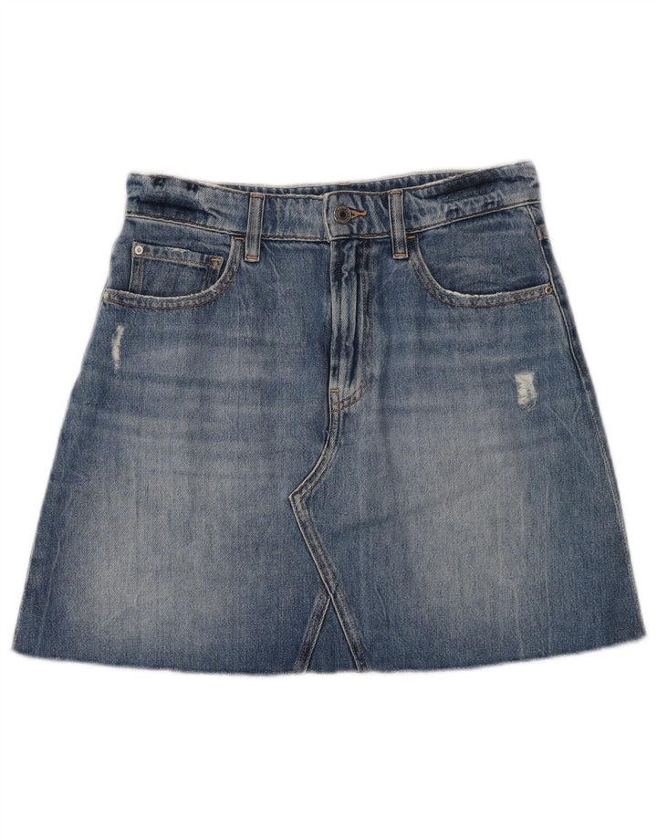 Guess Damen-Jeansrock im Distressed-Look, W27, klein, aus blauer Baumwolle