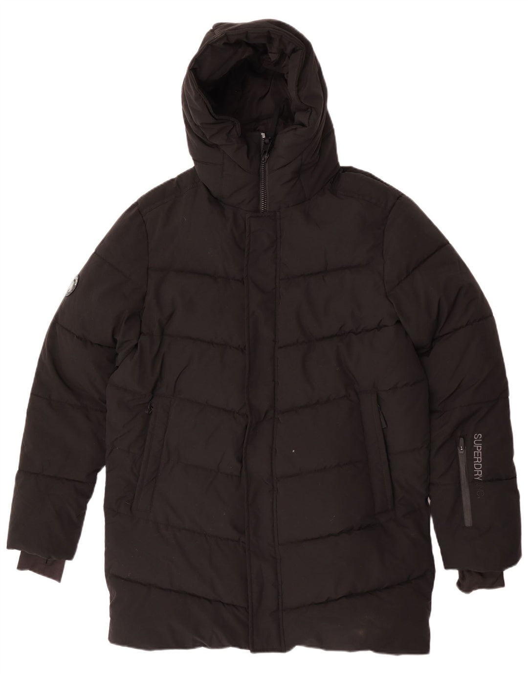 Superdry Womens Hooded Graphic Parka Jacke UK 14 Medium Schwarz Winter