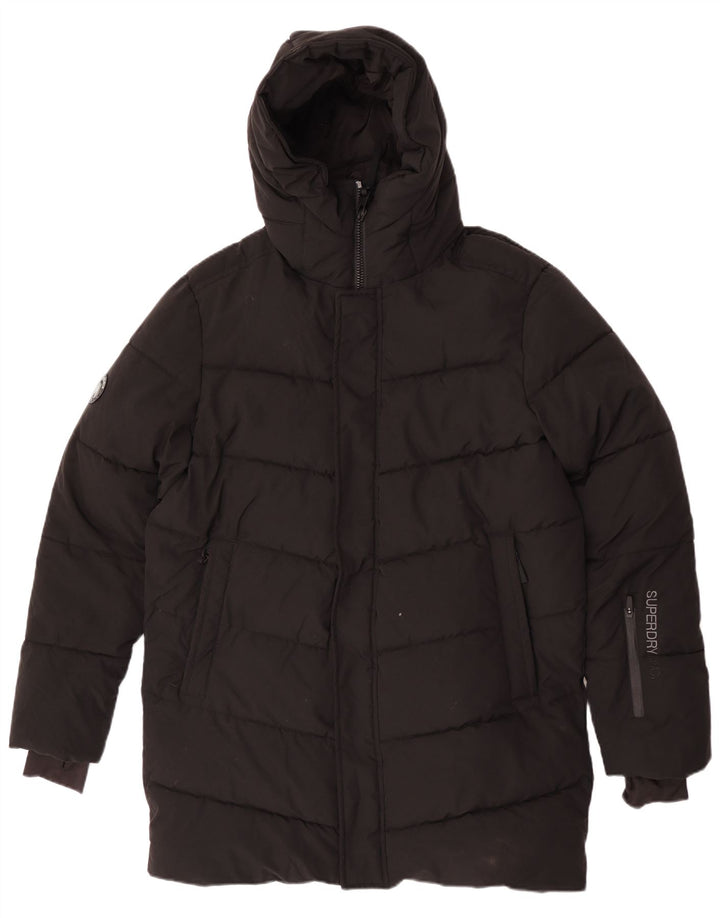 Superdry Womens Hooded Graphic Parka Jacke UK 14 Medium Schwarz Winter