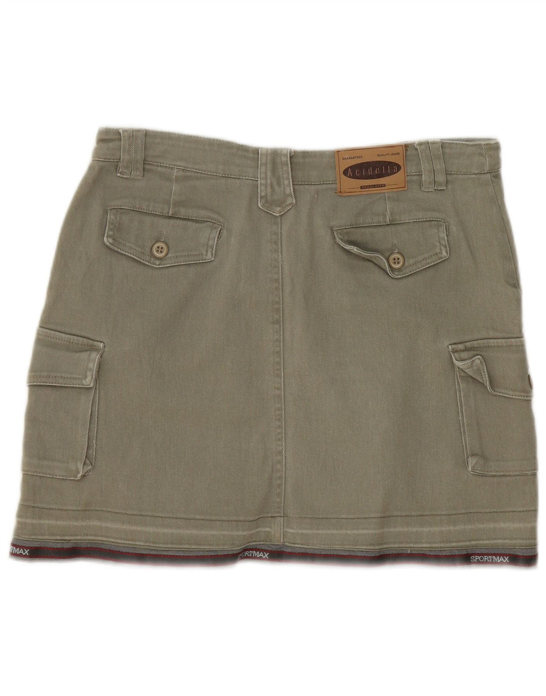Vintage Damen Mini Cargo Rock IT 44 Medium W30 Khaki Gestreifte Baumwolle
