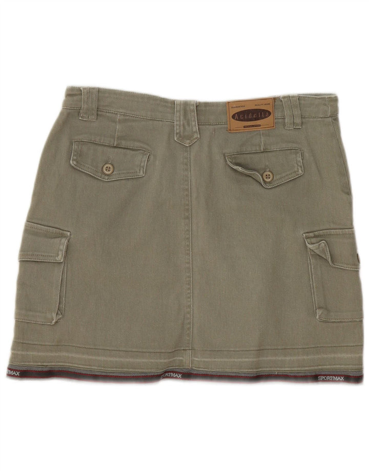 Vintage Damen Mini Cargo Rock IT 44 Medium W30 Khaki Gestreifte Baumwolle