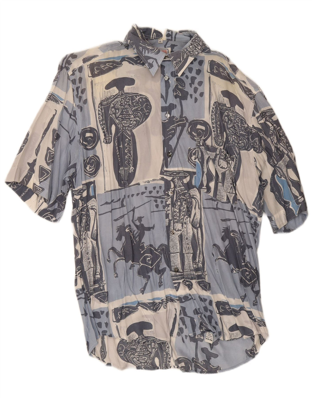 Togo Herren Grafik Kurzarmhemd XL Blau Patchwork Baumwolle