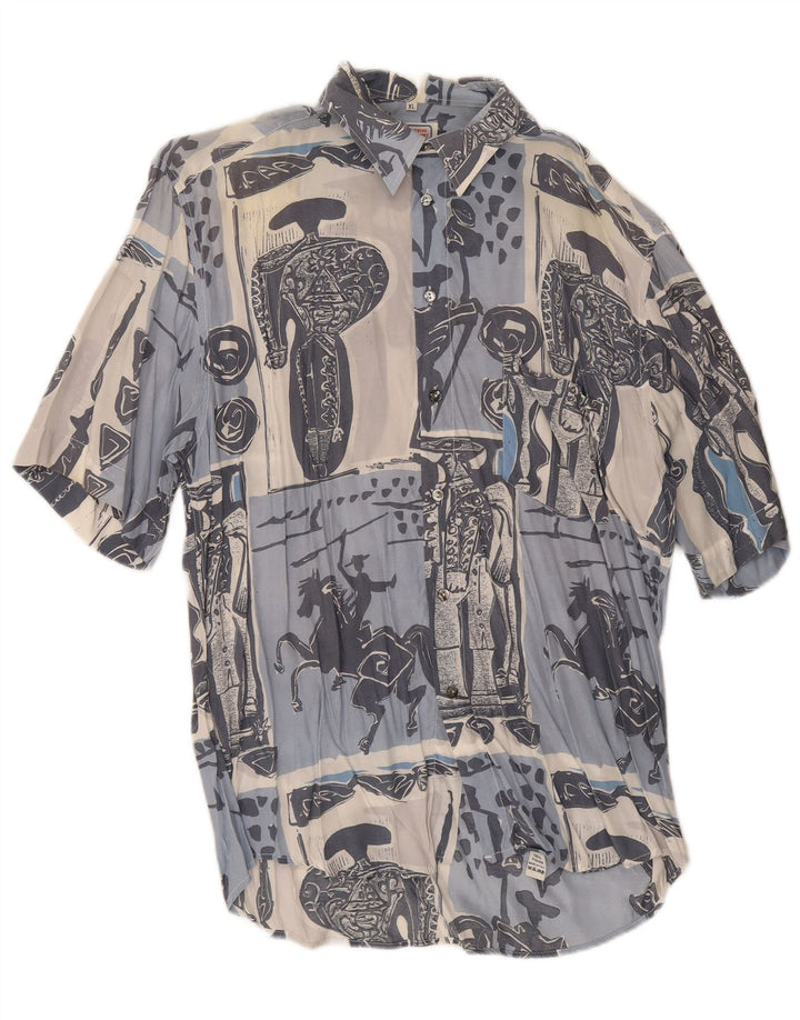 Togo Herren Grafik Kurzarmhemd XL Blau Patchwork Baumwolle