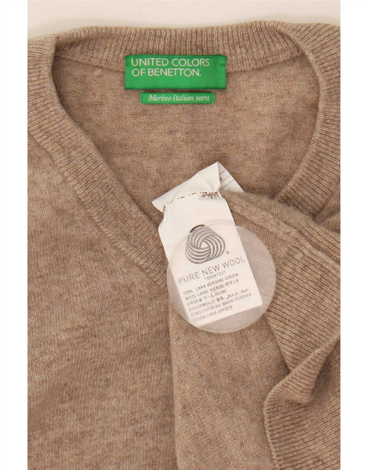 Benetton Herren-Pullover mit V-Ausschnitt, kleine beige Wolle