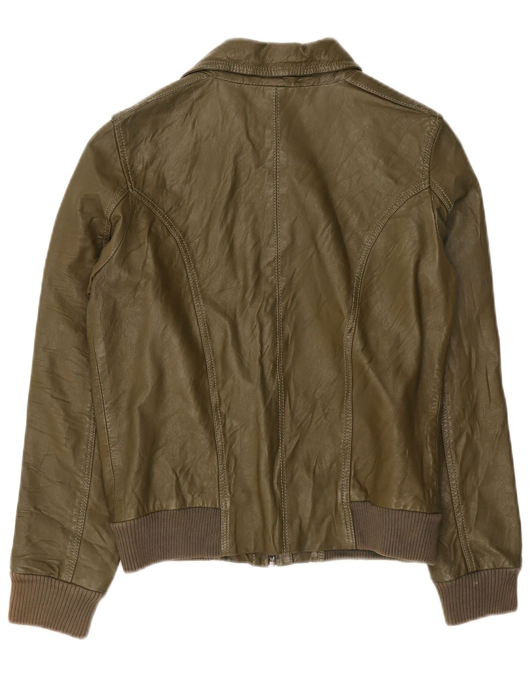 Freaky Nation Damen Lederjacke UK 12 Mittelgrün