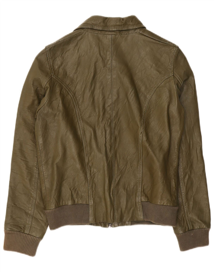Freaky Nation Damen Lederjacke UK 12 Mittelgrün