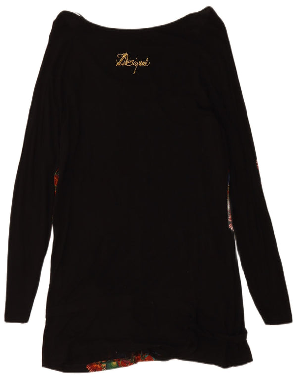 Desigual Damen Langarm-Tunika-Top UK 18 XL Schwarz geblümt