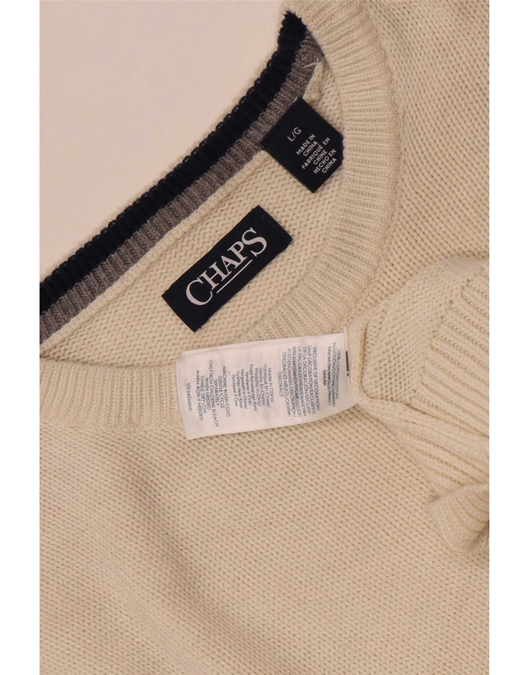 Chaps Herren-Pullover mit Rundhalsausschnitt, groß, cremefarbene Baumwolle