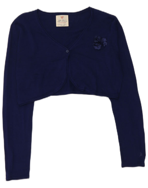 ZARA Mädchen Crop Cardigan Pullover 13-14 Jahre Marineblau geblümt