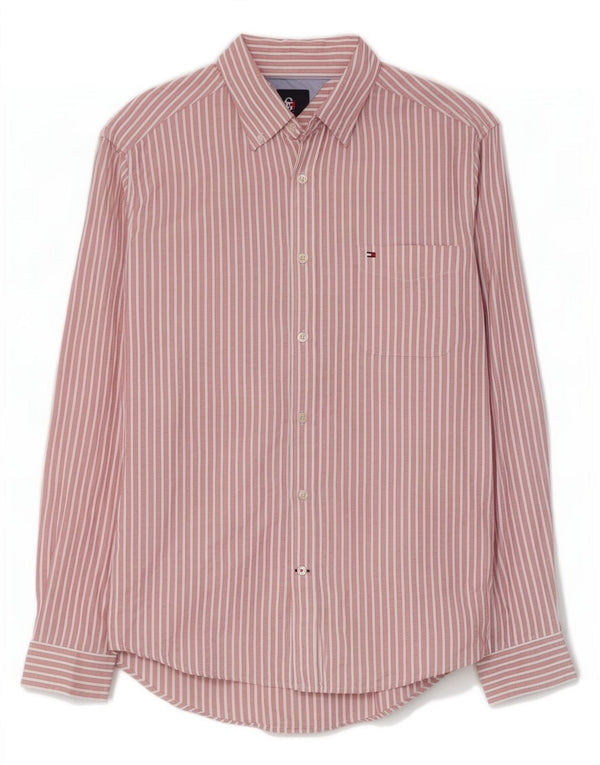 Tommy Hilfiger Herrenhemd, groß, rosa gestreift, Baumwolle