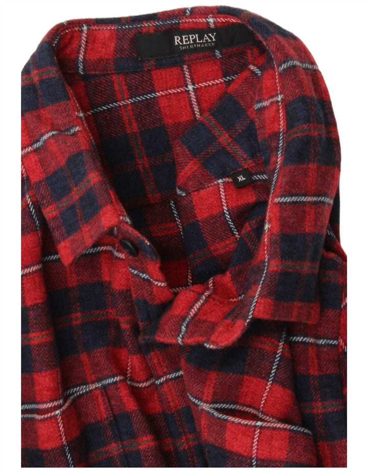 REPLAY Herren-Flanellhemd XL, rot kariert, Baumwolle