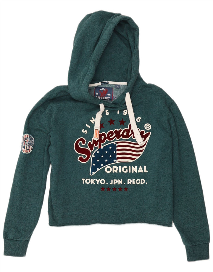 SUPERDRY Damen-Kapuzenpullover mit übergroßem, bauchfreiem Grafikdesign, Gr. 10, Größe S, Grün