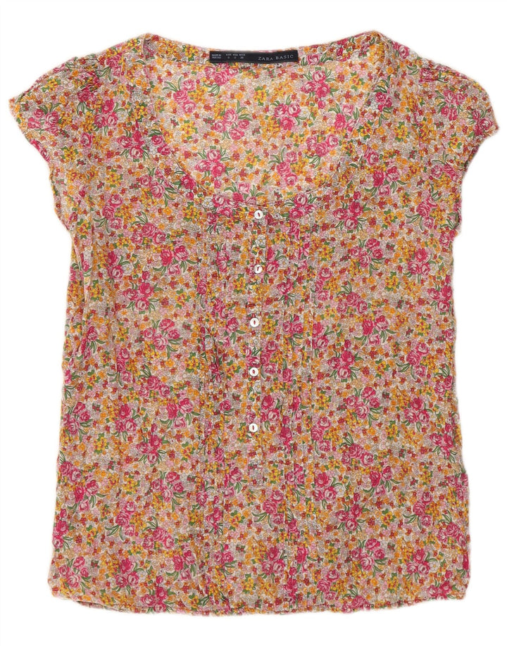 Zara Damen Kurzarm-Blusenoberteil, Größe S, Größe S, mehrfarbig, Blumenmuster