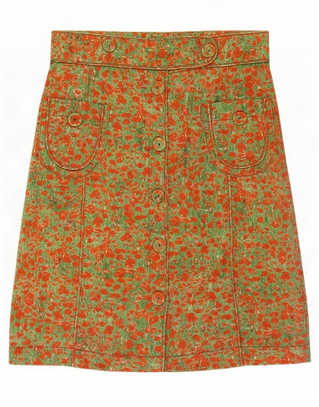Paul Smith Damen-A-Linien-Rock mit abstraktem Muster, mittelgroß, W30, orange Baumwolle