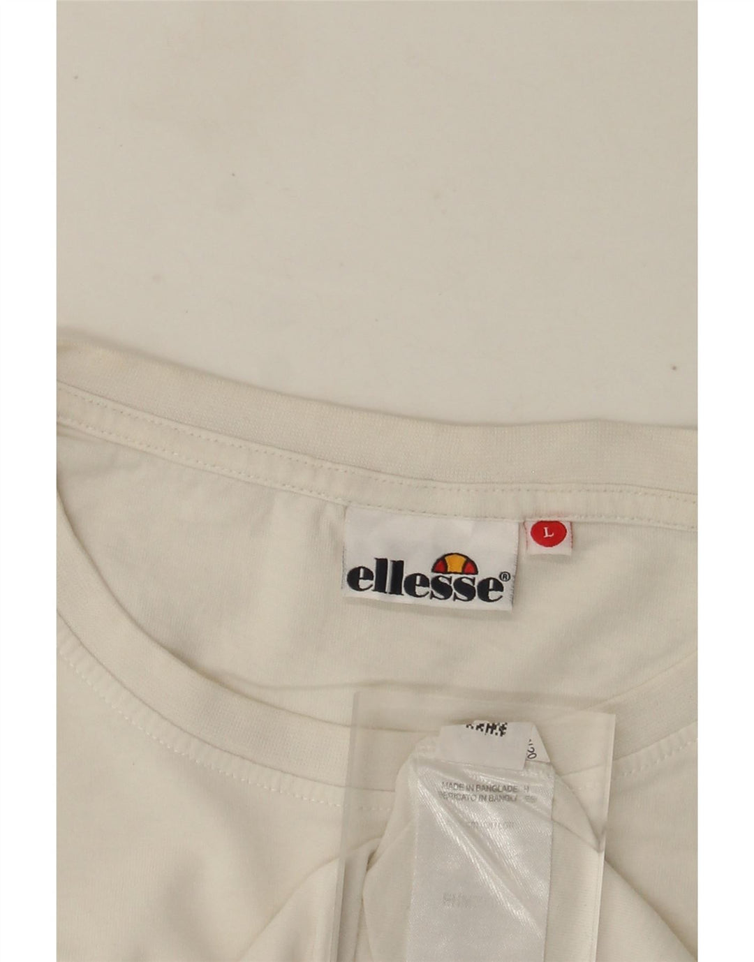 Ellesse Herren-T-Shirt mit Grafik, Größe L, cremefarbene Baumwolle