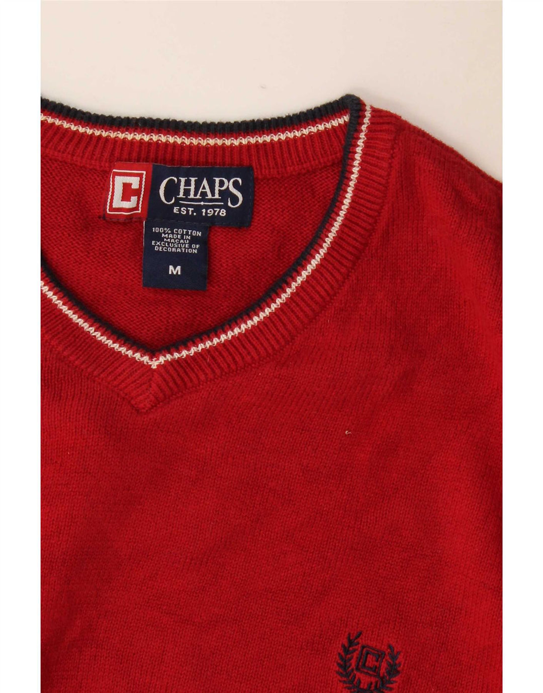 Chaps Herren-Pullover mit V-Ausschnitt aus mittelroter Baumwolle