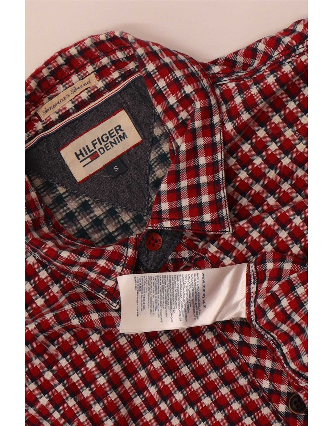 Tommy Hilfiger Herrenhemd, kleine rote Gingham-Baumwolle
