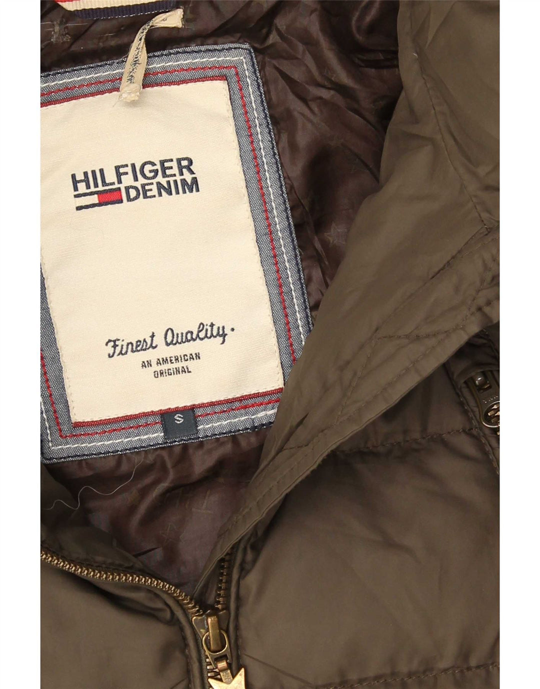 Tommy Hilfiger Wattierter Damenmantel mit Kapuze, UK 10, Größe S, Khaki, Polyester