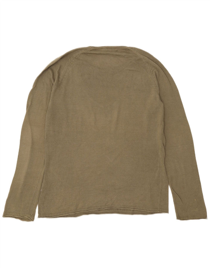 Cos Herren-Pullover mit Rundhalsausschnitt, groß, Khaki, Baumwolle