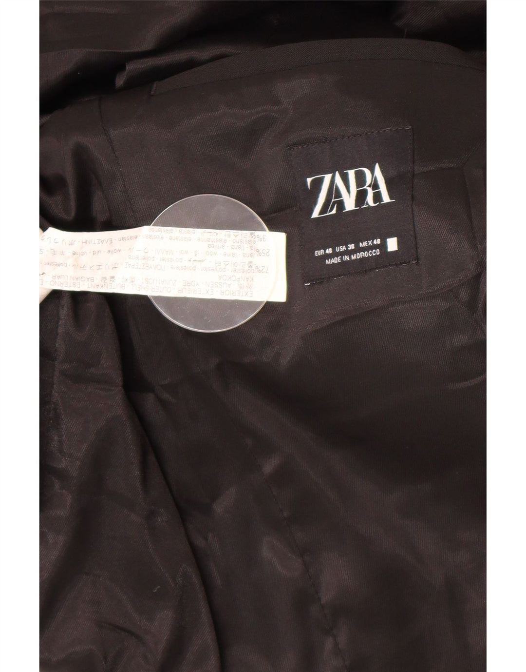 Zara Herren-Blazerjacke mit 2 Knöpfen, EU 48, mittelschwarzes Polyester