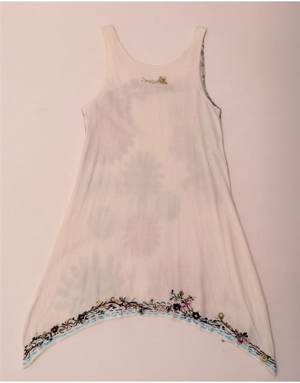 Desigual Womens Sleeveless Graphic Tunic Dress UK 8 Small White Cotton