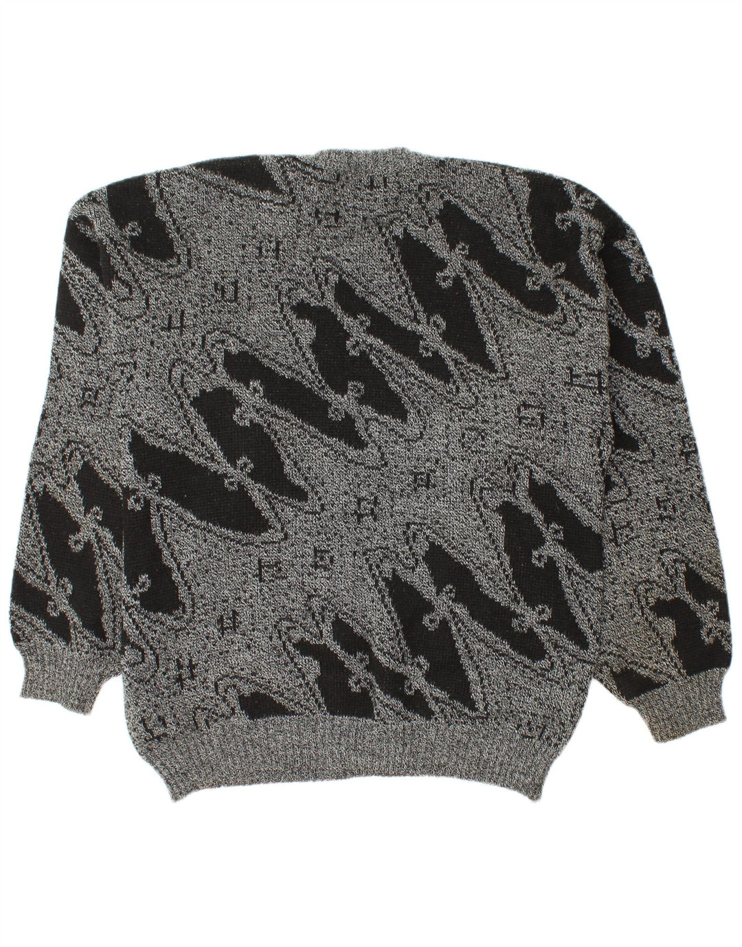 Vintage Herren Pullover mit Rundhalsausschnitt, groß, grau, geometrisch