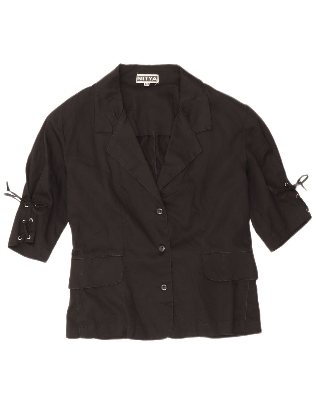 Nitya Damen-Blazerjacke mit 3 Knöpfen und 3/4-Ärmeln, IT 40, Größe S, Schwarz, Baumwolle