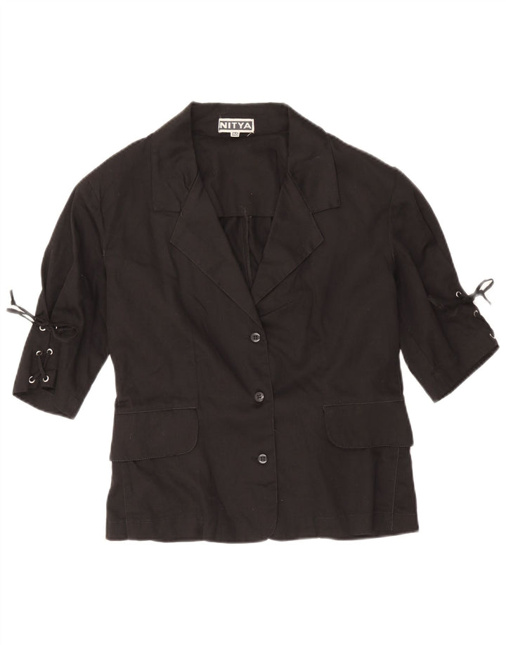Nitya Damen-Blazerjacke mit 3 Knöpfen und 3/4-Ärmeln, IT 40, Größe S, Schwarz, Baumwolle