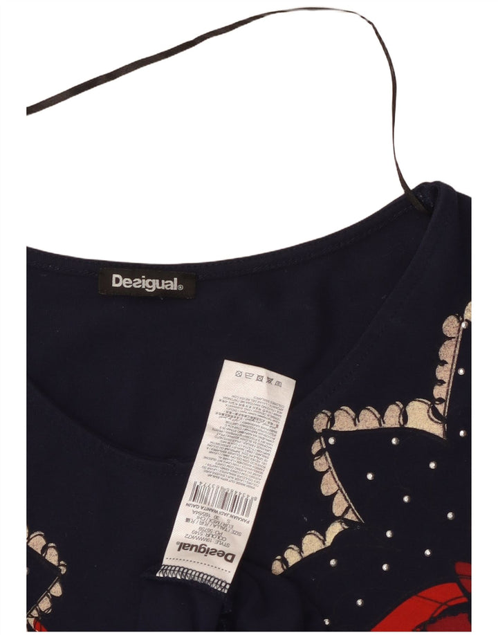 DESIGUAL Damen-A-Linien-Kleid, Größe S, Marineblau, Viskose mit Blumenmuster