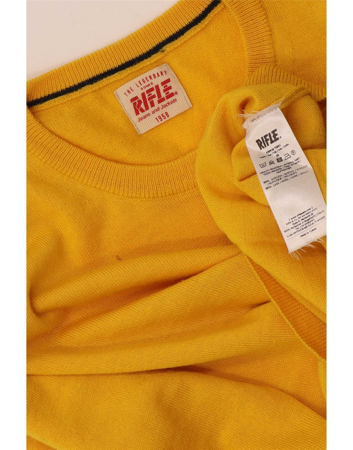 Rifle Herren-Pullover mit Rundhalsausschnitt, mittelgelbes Acryl