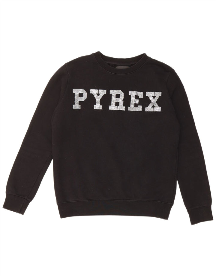 Pyrex Womens Graphic Oversized Sweatshirt Pullover UK 10 Small Schwarze Baumwolle