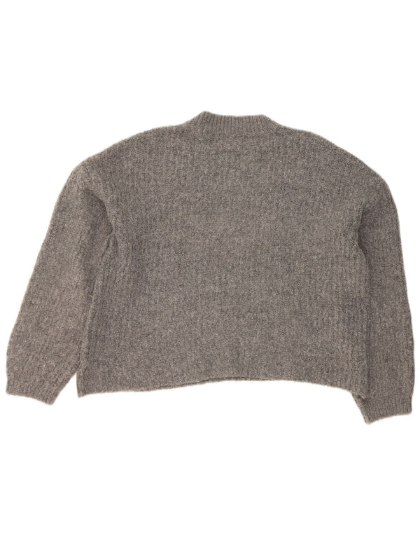 Marks & Spencer Womens Crop Crew Neck Jumper Sweater UK 14 Large Grey