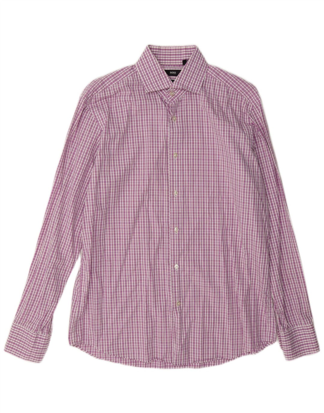Hugo Boss Herren-Hemd mit normaler Passform, Größe 41 16, große rosa karierte Baumwolle