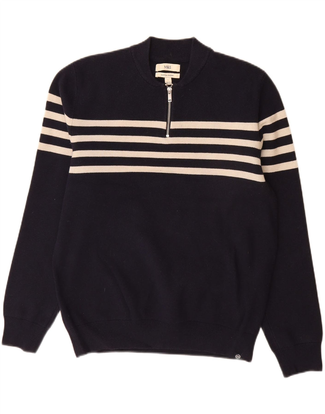 Marks & Spencer Herren-Pullover mit Reißverschluss am Hals, groß, marineblau gestreift