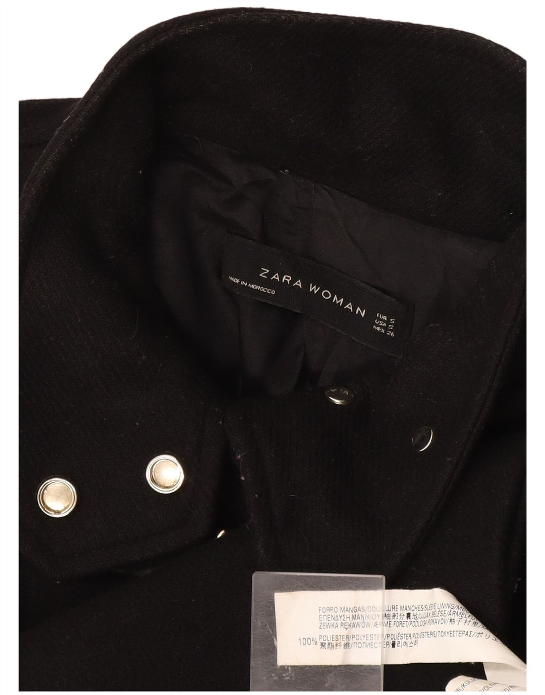 Zara Damen Mantel UK 10 Small Schwarz Polyester