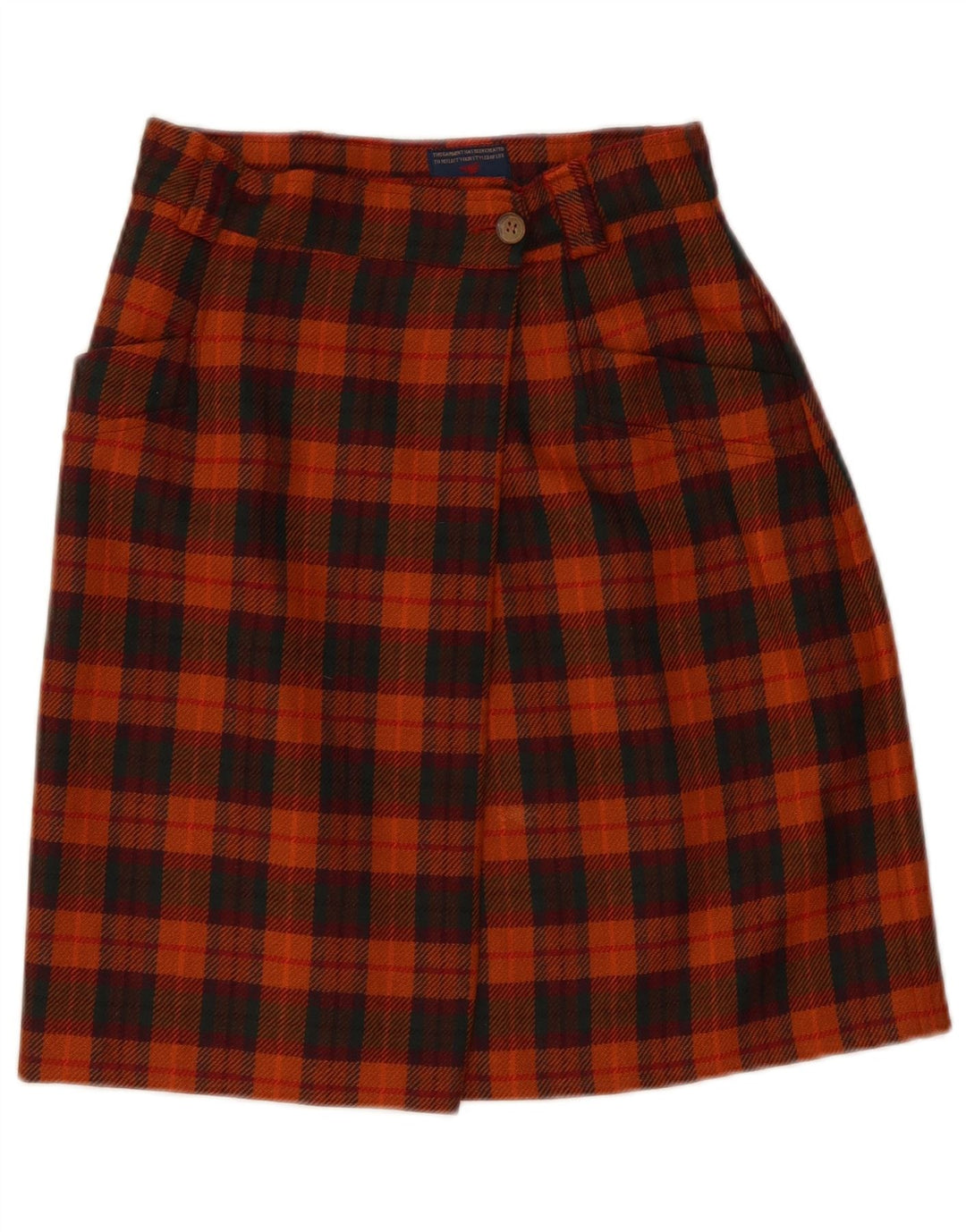 Vintage Damen Wickelrock IT 42 Medium W28 Orange karierte Wolle