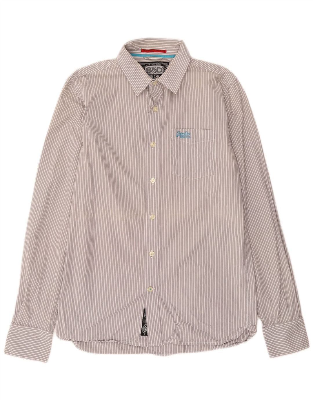 Superdry Herren-Hemd aus Baumwolle, groß, grau gestreift