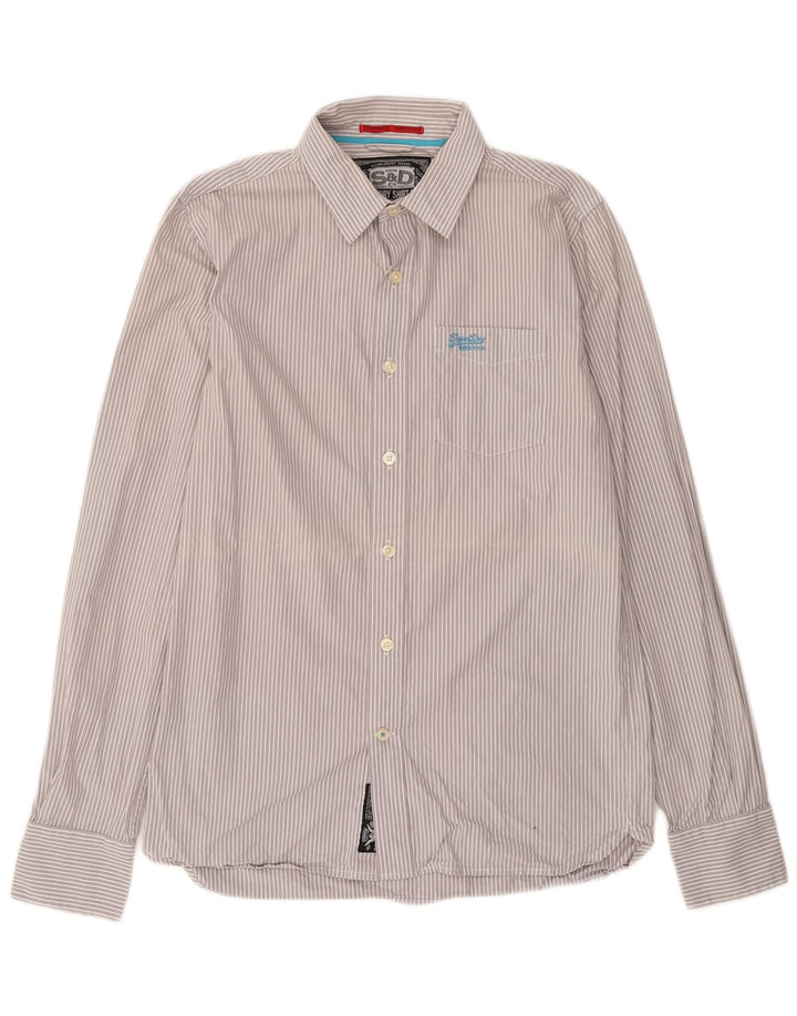 Superdry Herren-Hemd aus Baumwolle, groß, grau gestreift