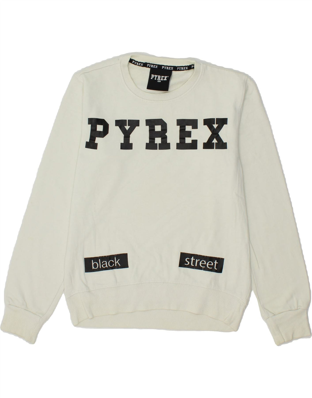 PYREX Boys Graphic Sweatshirt Jumper 12-13 Years Large Off White Cotton Vintage Pyrex and Second-Hand Pyrex from Messina Hembry 