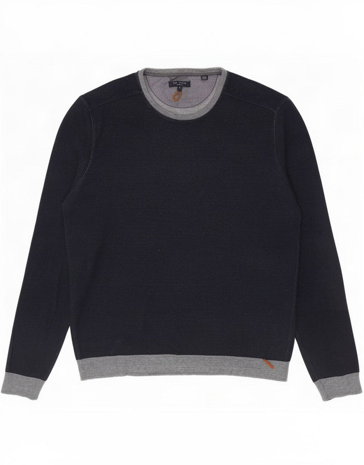 Ted Baker Herren-Pullover mit Rundhalsausschnitt, Größe 5, XL, Marineblau, Farbblock