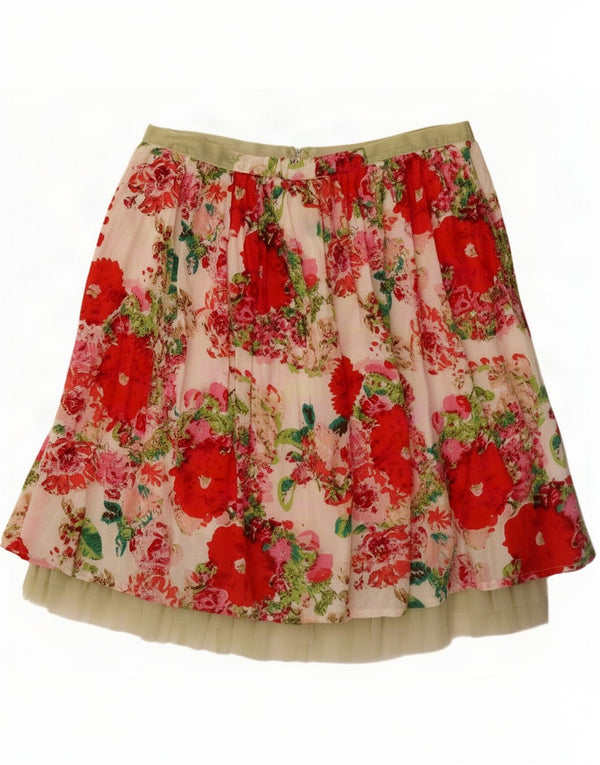 Vintage Damen A-Linienrock Medium W30 Beige Blumen Baumwolle