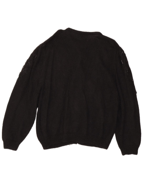 Vintage Damen Oversized Cardigan Pullover UK 16 Großes Schwarz geblümt