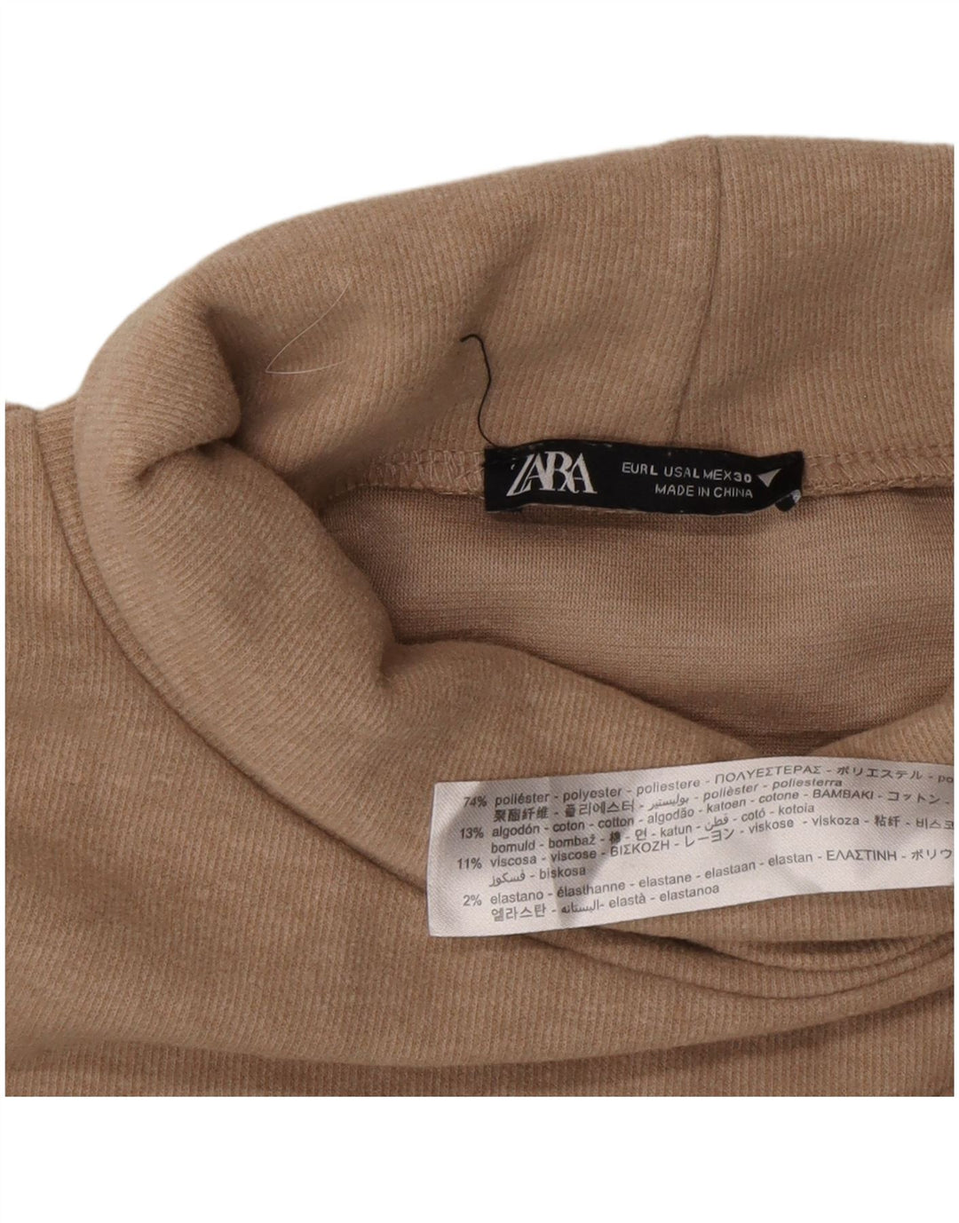 Rollkragenpullover für Damen von Zara, Gr. 40, Größe L, Beige, Polyester