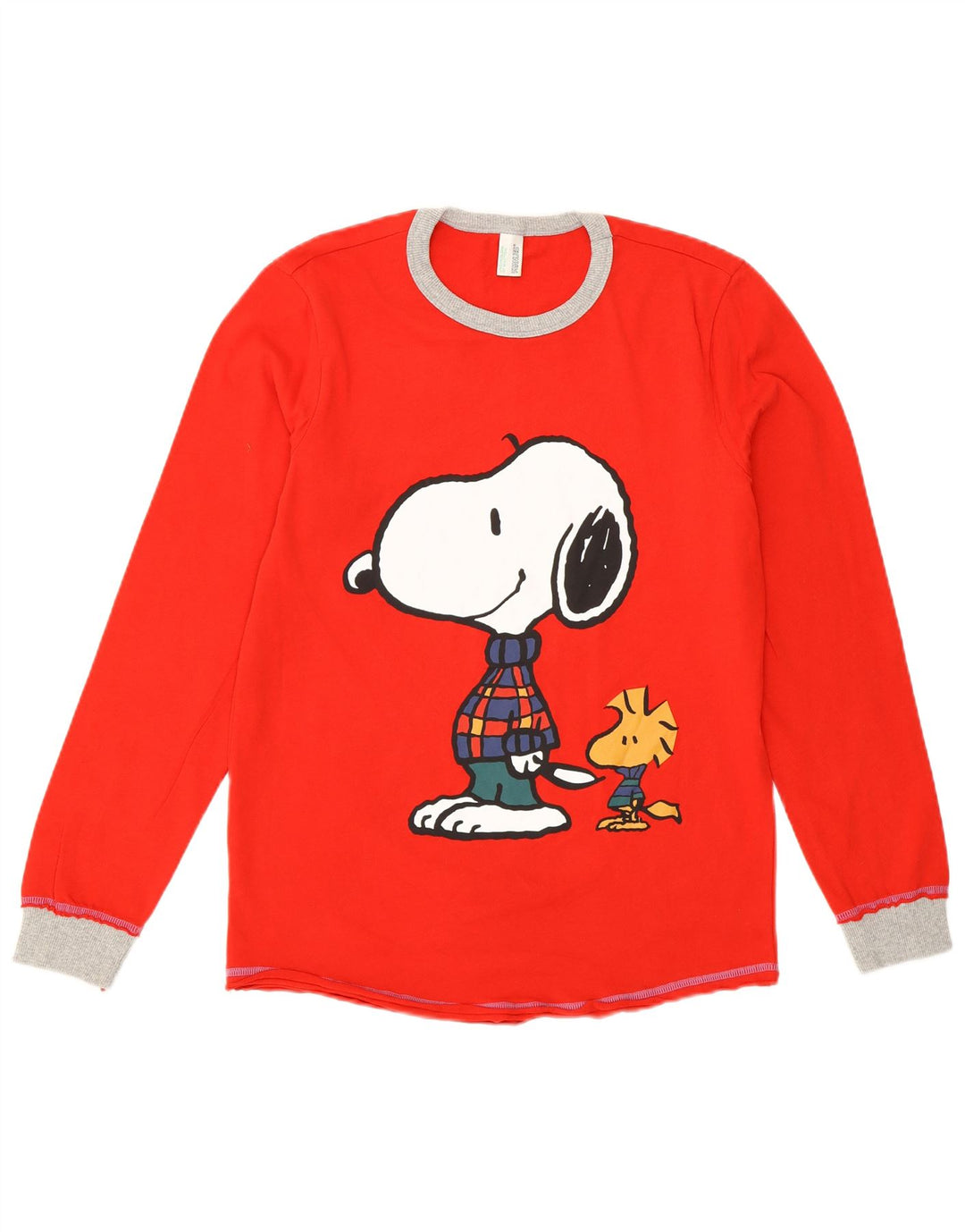 BENETTON Womens Peanuts Graphic Top Langarm UK 14 Medium Red Cartoon