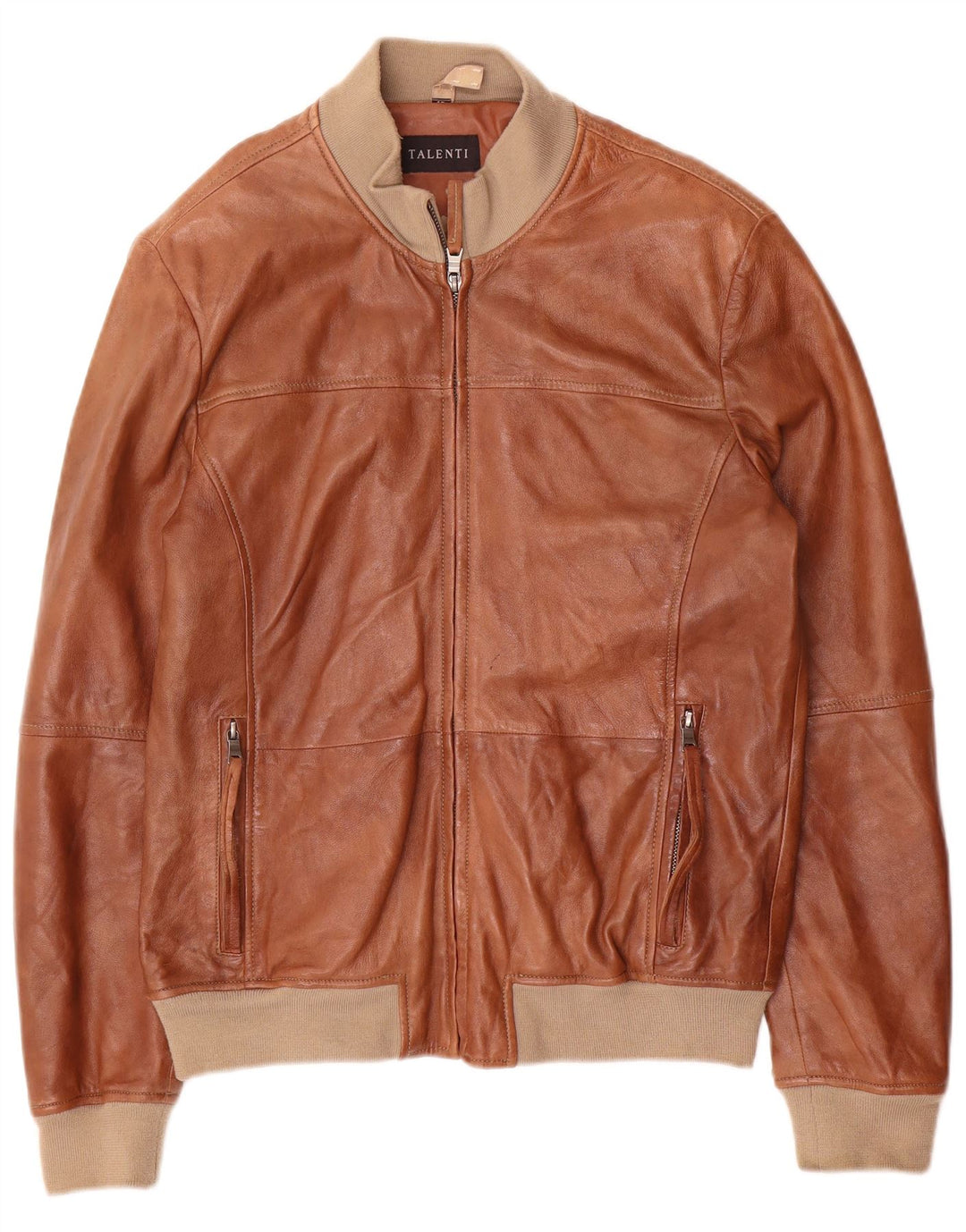 Talenti Herren-Lederjacke IT 48 Mittelbraunes Colourblock-Leder